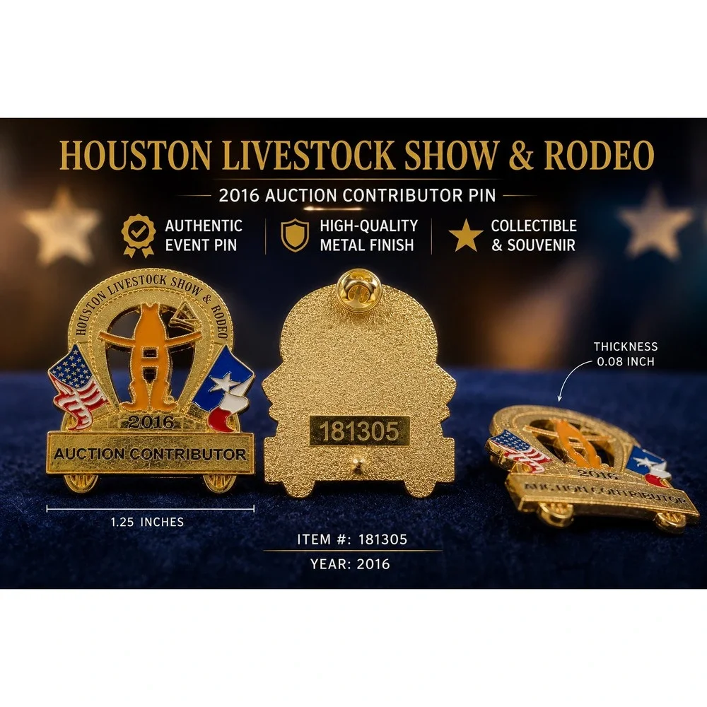 Houston‎ Livestock Show and Rodeo 2016 Auction Contributor Pin Gold Tone Enamel